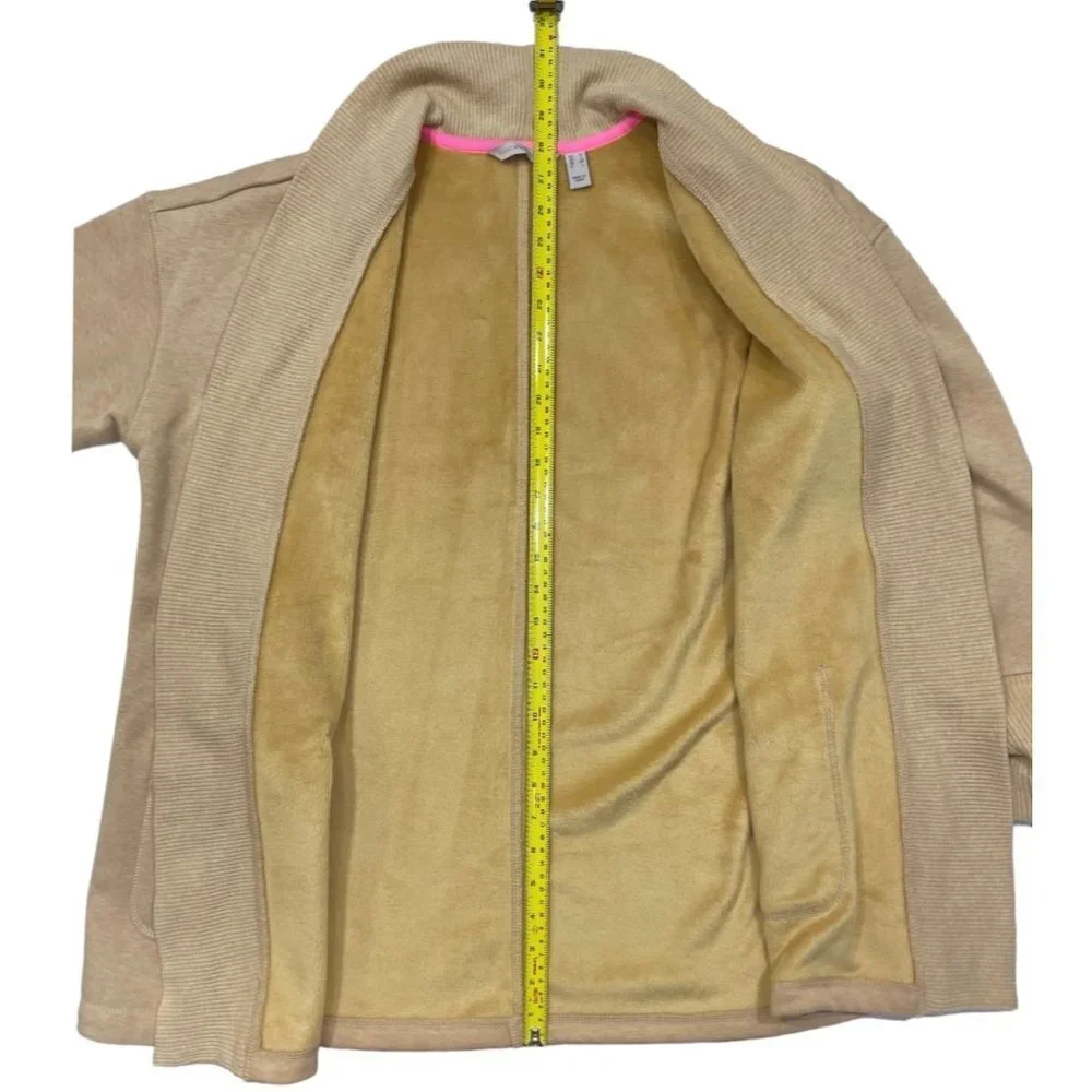 ISAAC MIZRAHI LIVE! Open Cardigan Duster Size Medium Tan Thick Knit Thigh Length - Picture 12 of 16